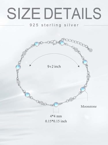 Image of HPQQ Anklet Bracelet for Women 925 Sterling Silver Natural Stone Chain Ankle Bracelet Beach Summer Fine Jewelry Birthday Mothers Day Gifts for Women Her Mom
