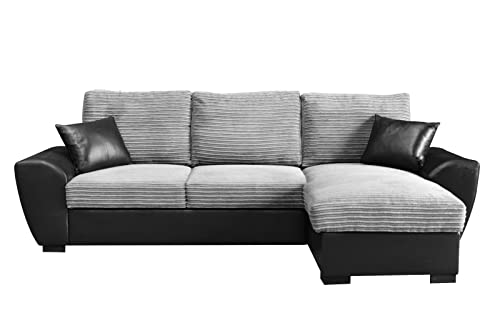 FURNITURESTOP. Gianni Corner Sofa Bed with Storage Space,Black Grey Sofa Bed 3 Seater,Cushions Included (Right Hand Corner, Black/Grey)