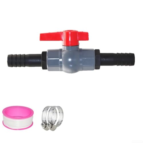 ZYNCUE Válvula de cierre de agua con conector de manguera de 25 mm para sistemas de riego de piscina, válvula de bola de PVC con 2 abrazaderas y cinta