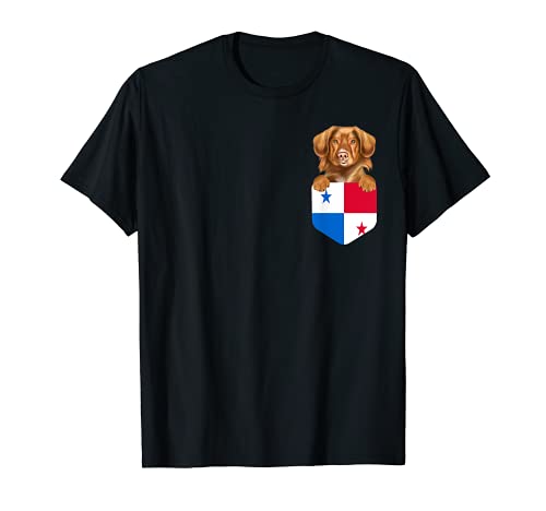 Panama Flag Duck Tolling Retrievers Dog In Pocket T-Shirt, Black