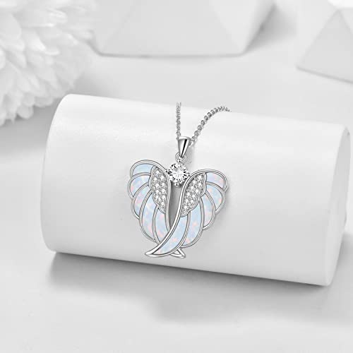 Yfn Angel Wings Necklace Sterling Silver White Opal Guardian Angel Wings Pendant Necklace For Women Girls Jewelry #TOP1