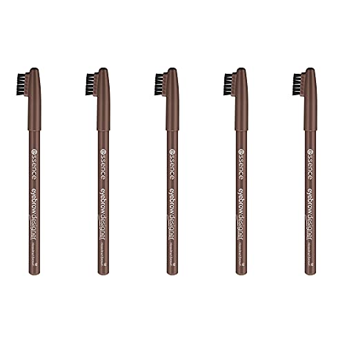 essence eyebrow DESIGNER, lápiz de ojos, lápiz de cejas, 12 hazelnut brown, marrón, definidor, natural, sin nanopartículas, paquete de 5 (5 x 1 g)