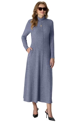 GRECERELLE Women's 2025 Fall Winter Casual Mock Neck Long Sleeve Flared Maxi Sweater Dress with Pockets (XS - 3XL)