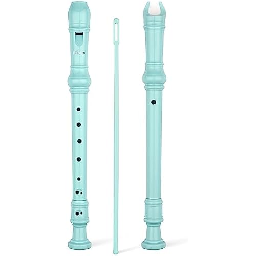SWAN Soprano Recorder Instrument for Beginners Kids Student - German Fingering 8 Hole Flute Detachable 3pcs ABS Descant Recorders with Cleaning Rod and Fingering Chart, SW8K, Baby Blue