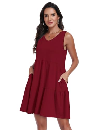 Image of Sundresses for Women Summer Sleeveless Tiered Swing V Neck Tank Dress