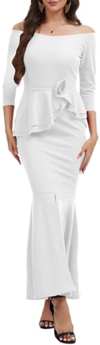 Image of Women's Elegant Formal Mermaid Maxi Dress Off Shoulder Long Sleeve Wedding Split Evening Gown Prom Cocktail Party Dresses