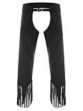 Lpdshaa Men's Western Cowboy Chaps Open Crotch Fringe Assless Western Motorcycle Chaps Pants Black Large
