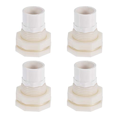 uxcell Bulkhead Fitting, G1 2 Female 1.12  Male, Tube Adaptor Fitting, with Silicone Gasket and Pipe Connector, for Water Tanks, PVC, White, Pack of 4