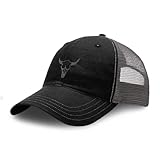 Richardson Soft Mesh Cap Hat Embroidered Longhorn Skull B Embroidery Trucker Hats for Men & Women Cotton Black Charcoal Design Only