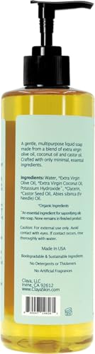 Image of Claya Fir Needle Liquid Castile Soap - Organic Ingredients, Biodegradable, Fresh Forest Scent, Gentle for Skin and Multi-Purpose Use (16 fl oz (Pump Cap) and 64 fl oz)