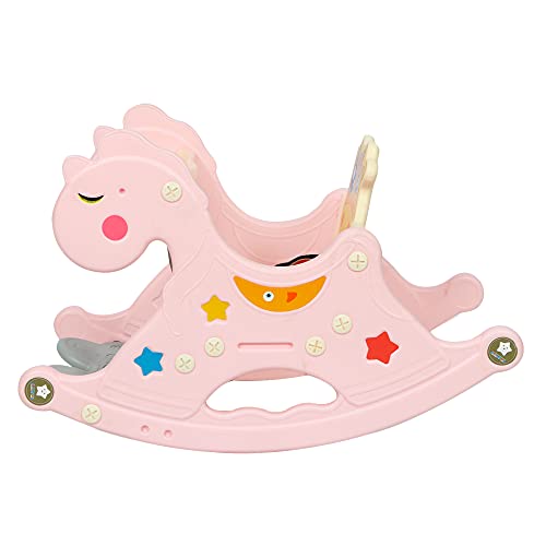 ehomeKart-Rocking-Horse-Chair-For-Kids-With-Food-Tray-2-In-1-Plastic-Rocker-Chair-Horse-Ride-On-Toy-Perfect-For-Indoors-Outdoors-Age-12-Months-3-Years-Boys-And-Girls-Pink