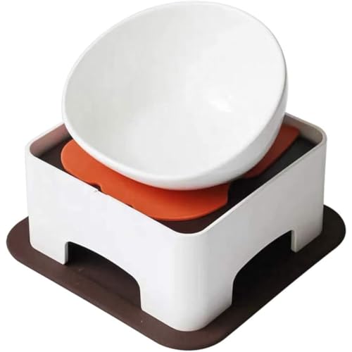 Figoday ペット エレベーター フードボウル セラミック 食器 角度 調整 可能 昇降 スタンド 滑り止め マット 付き 首 肩 負担 軽減 フレンチブルドッグ パグ ゴールデンレトリーバー 大型犬 小型犬 猫 食事 介護 おしゃれ (オレンジ)