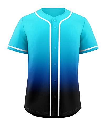 KXK Plain Men Gradient Baseball Jersey Button Down Shirts Short Sleeve Fashion Hip Hop Sports Uniform