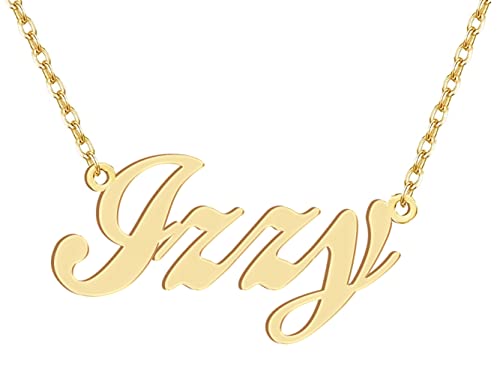 Dancing Wolf 18k Gold Plated Izzy Name Necklace Stainless Steel Nameplate Necklaces Jewelry for Womens Moms