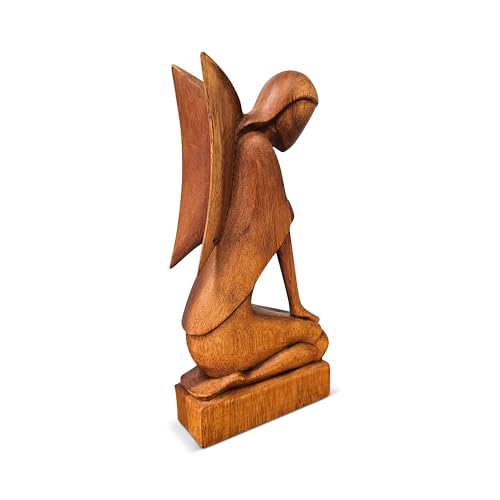 Estatua de Ángel Arrodillado de Madera Hecha a Mano Abstracta 12 pulg miniatura 5