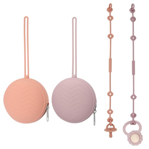 Image of 2 Pack Silicone Pacifier Holder Case & Toy Safety Straps for Babies, BPA-Free Silicone Newborn Pacifier Hold, Travel Pacifier Storage Case for Diaper & Strollers (Muted /Dusty Lilac)