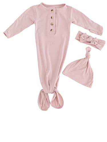 Image of Stroller Society Newborn Knotted Baby Gown and Hat Set for Baby Boy or Baby Girl