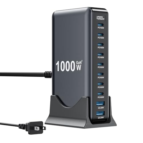 1000W USB C Charger Block,10-Port USB C Charging Station GaN IV Travel Essentials Multiple Port...