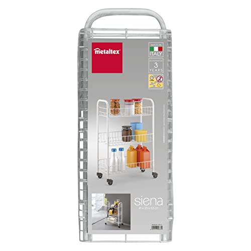 Metaltex Siena 3-Tier Trolley with Wheels - Multipurpose Storage Cart for Home including Kitchen, Bathroom, Office and Garage – White Metal, 400 grams - Image 3