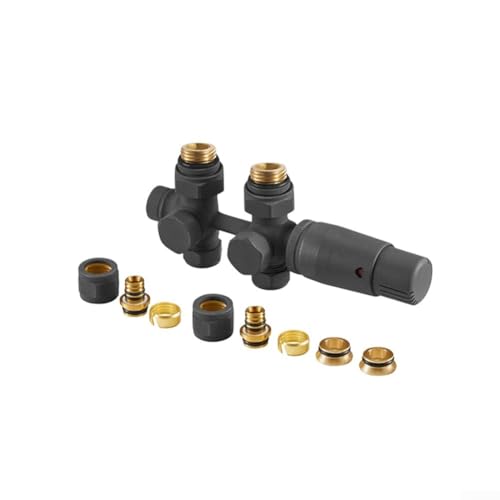 Zilimontt Válvula termostática de latón para sistemas de calefacción de dos tubos con interfaz de 1/2 pulgada, tamaño de 15 mm/16 mm y distancia central de 50 mm, presión máxima de trabajo (gris)