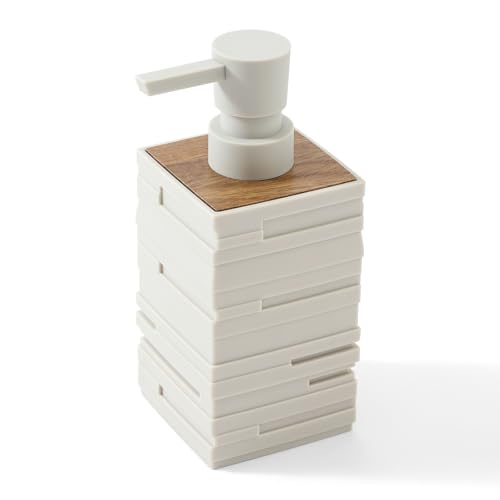 Moderne Seifenspender Beige Holz, Spülmittelspender für Küche Arbeitsplatte, Ästhetik Seifenspender Bad für Badezimmer mit Pumpspender (Beige)