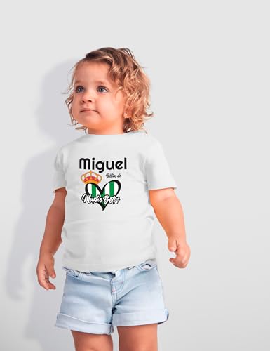 Camiseta de Bebé con Diseño de Equipo de Fútbol | Nombre Personalizado | Equipo Favorito | 100% Algodón (FR/ES, Edad, 18 Meses, Blanco, Betis)
