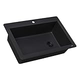 Ruvati 33 x 22 inch epiGranite Drop-in Topmount Granite Composite Quartz Single Bowl Kitchen Sink - Midnight Black - RVG1033BK