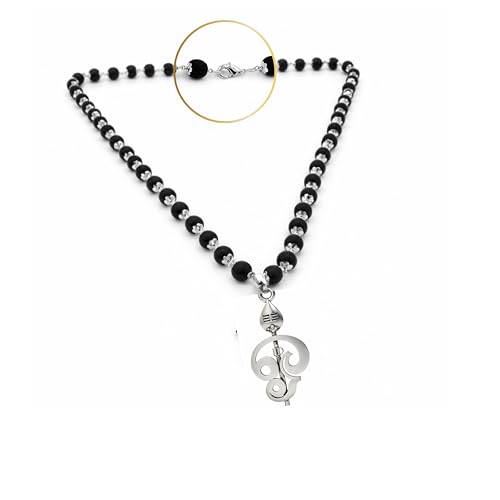 Image of Karungali Malai 8mm Certified with Divine Lord Murugan Om Vel Pendant Silver Plated Original | 54 Beads Authentic Black Ebony Wood Mala with German Silver Cap for Men & Women | Spiritual Protection, Energy Balance & Daily Pooja Wear - 1 Piece
