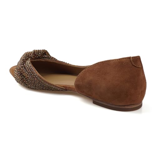 XYD Women D'Orsay Pointed Toe Flats Rhinestone Bowknot Slip On Dating Shopping Dress Shoes4