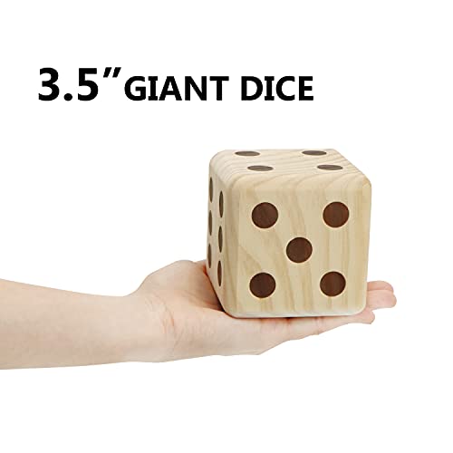 image for JOYIN Giant Wood Yard Dice 3.5 inch Large Dice Game Set with 6 Wooden 