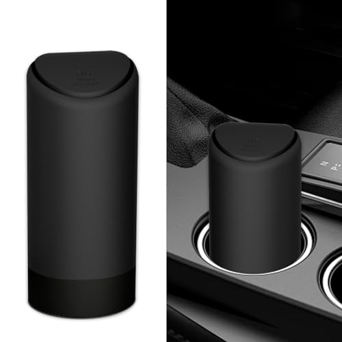 Image of Tesnaao 1 PC Car Trash Can, 2.5 inch x 6.2 inch Soft Silicone Embedded Durable Vehicle Storage Accessories with Lid, Universal Portable Waterproof Cup Type Automotive Trash Can for Truck SUV Car (Black)