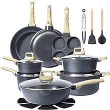 gipp pots and pans set non stick - 22 pcs grey granite kitchen cookware sets nonstick induction cookware non-toxic cooking pan set with lids, pfos and pfoa free