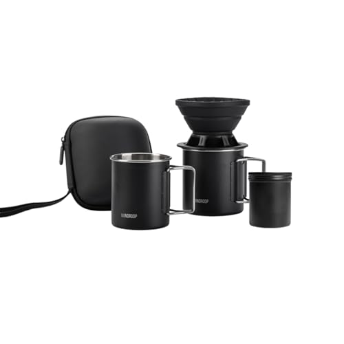 Vandroop Portable Pour Over Coffee Maker Set with 7oz Coffee Container, Collapsible Silicone Coffee Dripper Set, Perfect for Travel, Camping, Home (2 cups)