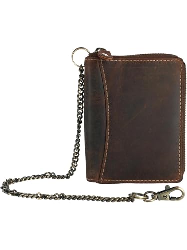 CTM Men's Hunter Leather Zip-Around Bifold Chain Wallet, Brown4