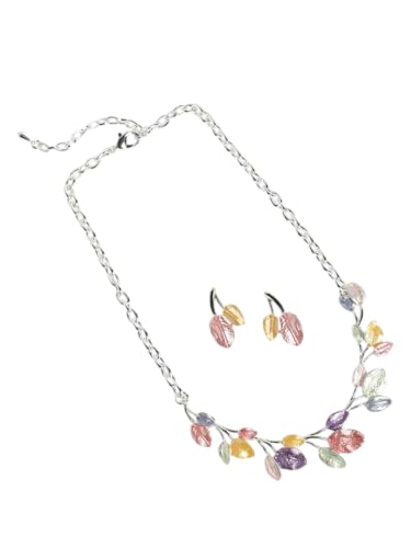 Juego de joyas de hojas pastel en plata y latón talla S