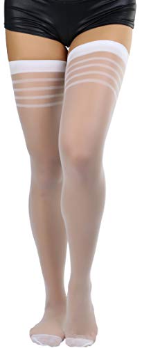 Image of ToBeInStyle Women's Pack of 6 Top Stripe Band Sheer Thigh High Stockings