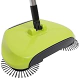 Hand Push Sweeper 3-in-1 Broom Dustpan Trash Bin Adjustable Handle 360° Rotating Floor Cleaning Mop for Carpet, Tile, Hardwood Green