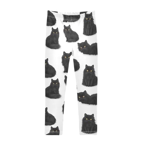 Black Cats Girls Leggings,Workout Leggings for Girls Toddler Athletic Legging Size for 3-10T