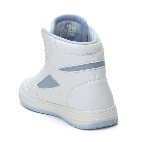 Image of FIELD CARE Faster Casual Comfort Fashion Stylish Hi-Top Basket Ball Sneakers (White /Sky, UK Footwear Size System, Adult, Men, Numeric, Medium, 7)