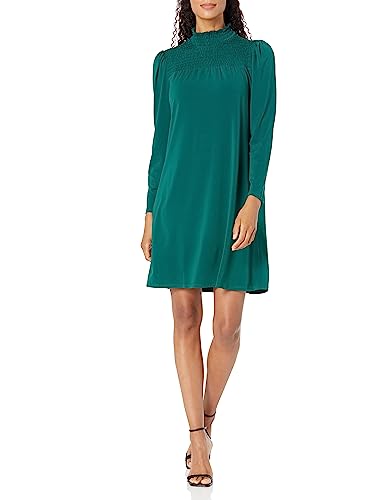 Adrianna Papell Vestido de cuello fruncido y canesú para mujer, Evergreen, S