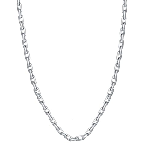 Savlano 925 Sterling Silver 5.5-6.5MM Boxed Anchor Link Necklace- Rhodium Plated Squared Cable Link Chain for Men Comes with Gift Box- Made in Italy