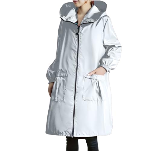 MJGkhiy Veste Imperméable Femme Coupe-Vent Longue Veste De Pluie Softshell Randonnée Vestes À Capuche Grande Taille Léger Trench Imperméable Sport Voyage Raincoat Course Veste, Lumière cendrée, 3XL