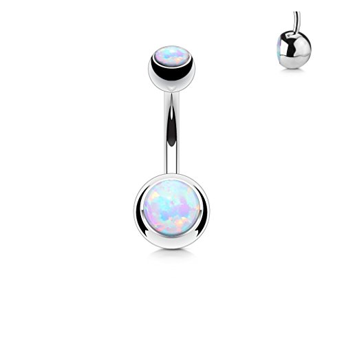 FIFTH CUE Synthetic Opal Set Double Jeweled 316L Surgical Steel Navel Belly Button Ring4