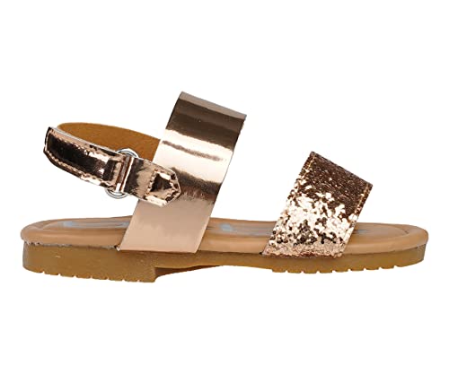 Image of bebe Girl's Sparkly and Strappy Glitter Leatherette Flat Sandals with Adjustable Strap (Toddler /Little Kid)