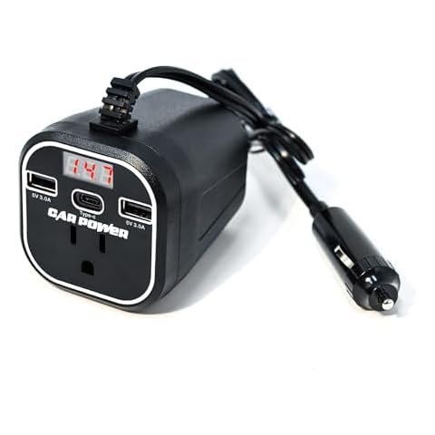 FAMIDGE 200W Car Power Inverter, Car Inverter 12v to 110v, Car Outlet Adapter with Dual USB and Type-C, Car Outlet Adapter for Plug Outlet, Laptop, White Cover