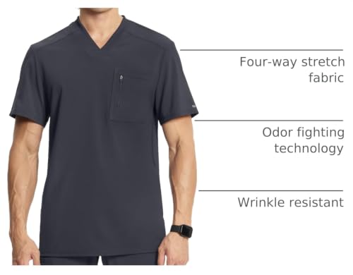Image of Cherokee Infinity Mens Scrubs Top V-Neck Modern Fit 2 Pocket 360 Stretch