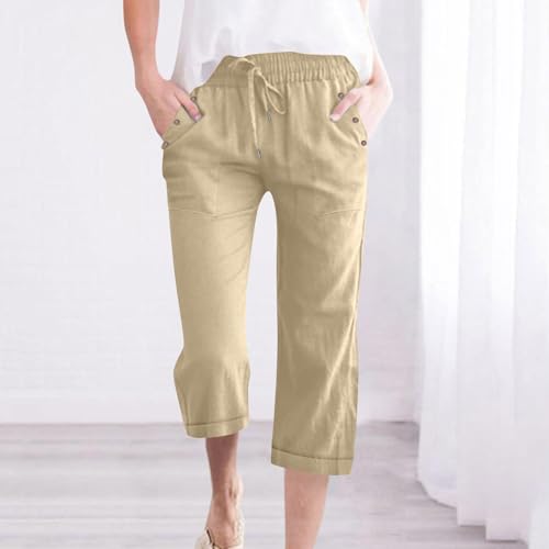 Anjikang Womens Capris for Summer Plus Size Lightweight Linen Capri Pants High Waisted Wide Leg Cropped Pants with Pockets2