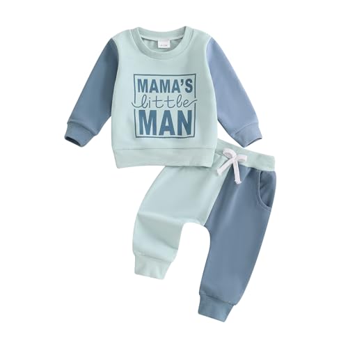 Image of mlpeerw Toddler Boy Outfit Mama's Little Man Long Sleeve Sweatshirt And Pants Set Infant Baby Boy Fall Winter Clothes