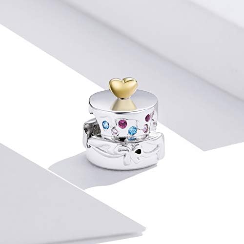 Mothers Day Happy Birthday Cake 925 Sterling Silver Charms for Bracelets Wedding Cake Charm Gifts for Women Girls Mum Daughter Nana Sister Aunt New Year
