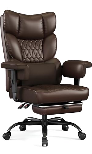 Image of Misolant Big and Tall Office Chair with Footrest, High Back Executive Desk Chair with Adjustable Lift Armrest, 155Recline，Lumbar Support Pillow, Faux Leather Gaming Chairs for Home or Office Brown